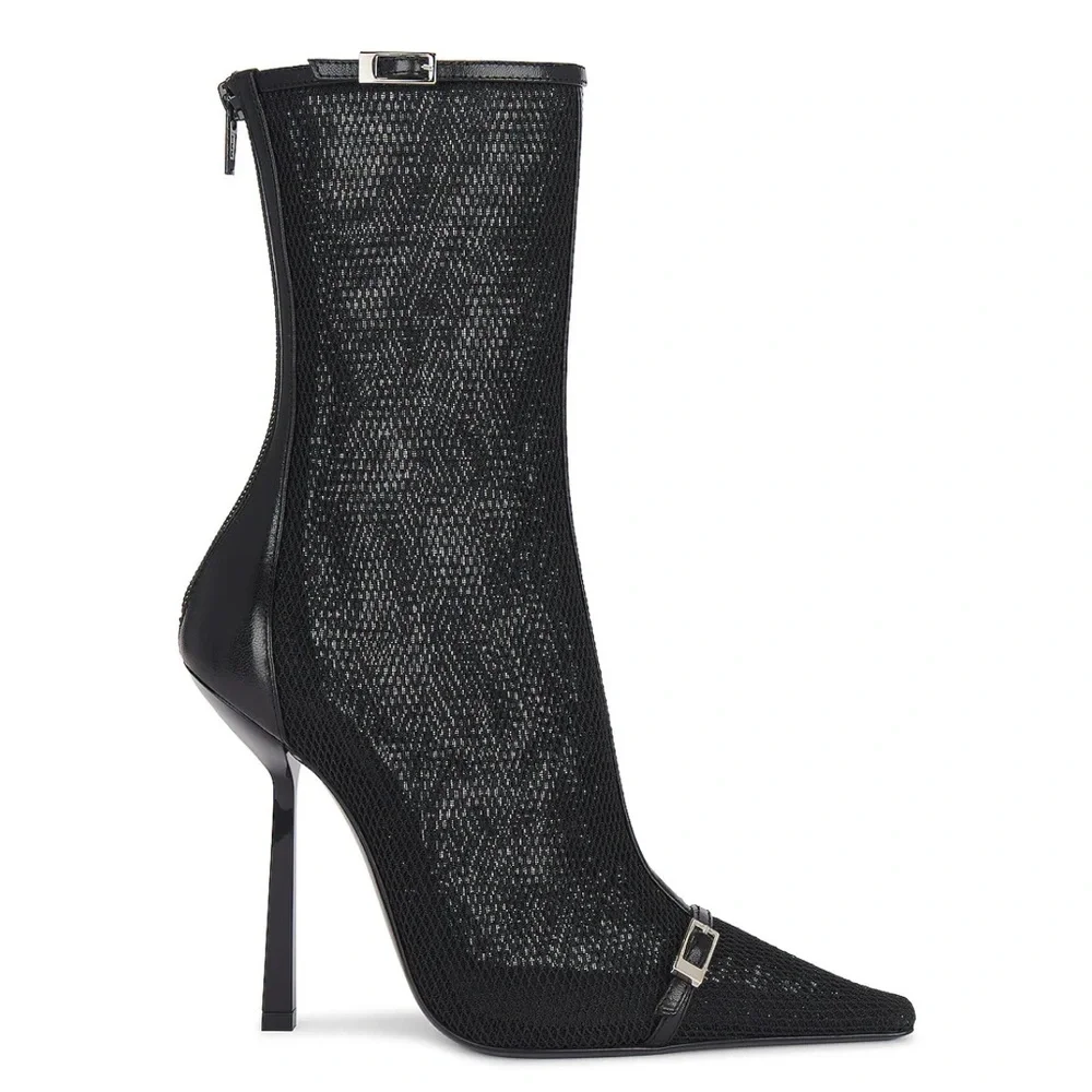 New SAINT LAURENT Aston Pointed Toe Sock Bootie In Black Size 38 - Picture 2 of 9